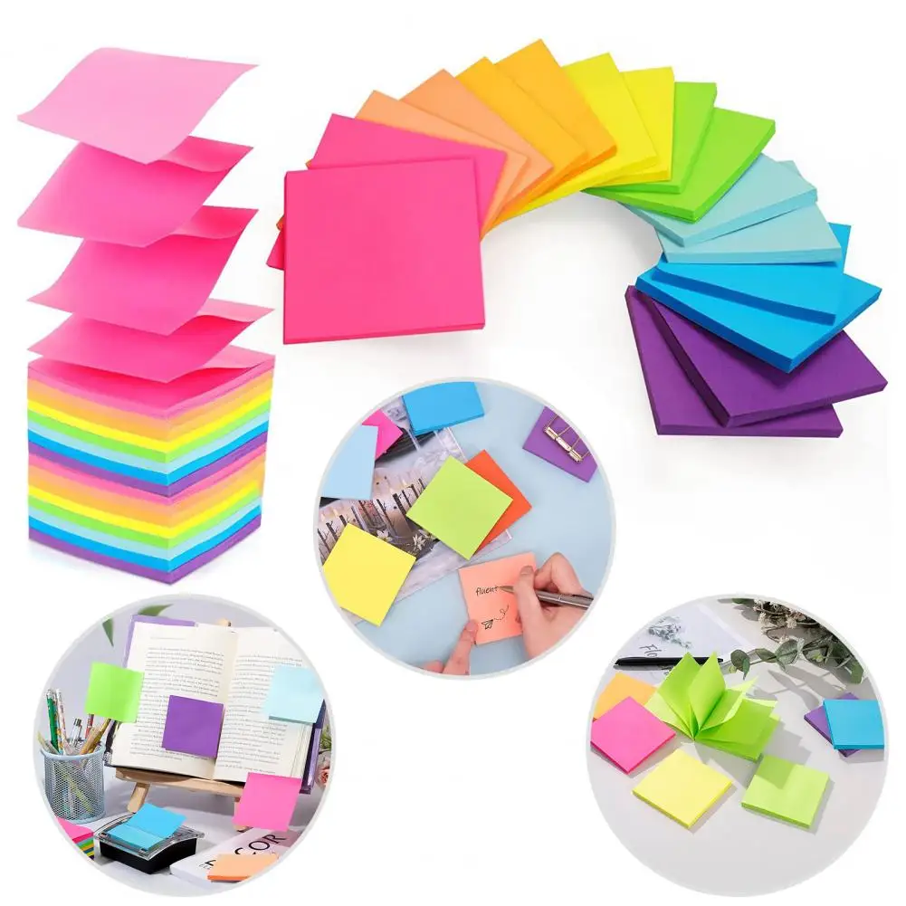 Sticky Notes Set 8 Colors Heart Square Shapes Removable Clean Smooth Writing Sticky Notes Home Office School Supplies