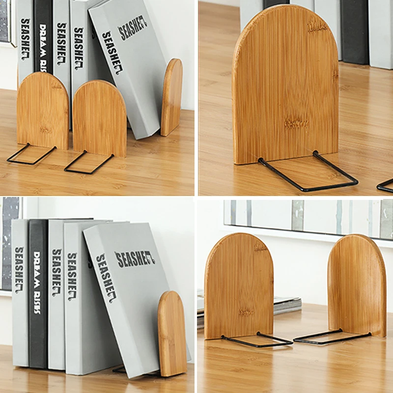 Nature Bamboo Desktop Organizer Office Home Bookends Books Holder Stand Holder Storage Desk Shelf Bookend Book Accessories 1Pc book organizer,book holder,book stand
