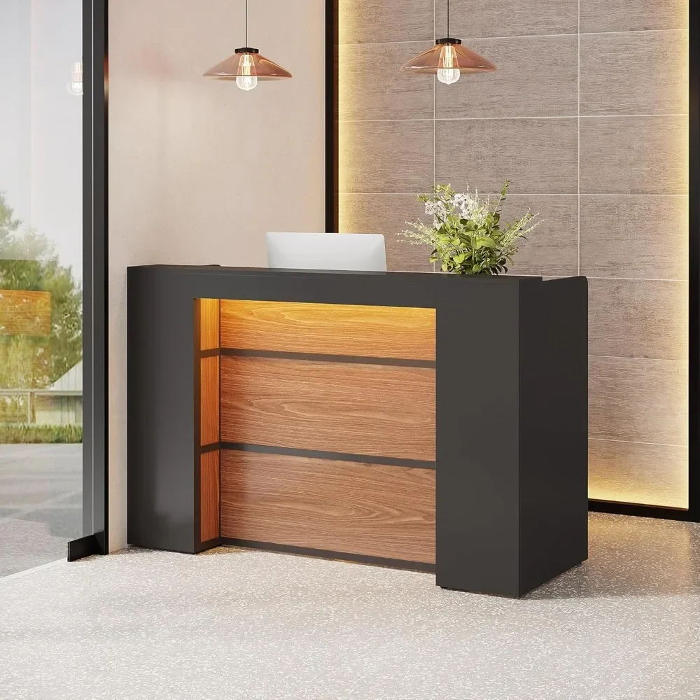 Front Counter Desk LED Lights, 63 Inches Checkout, Lobby, Salon, Retail, Modern Large Counter Table Store Shop Clinic Office