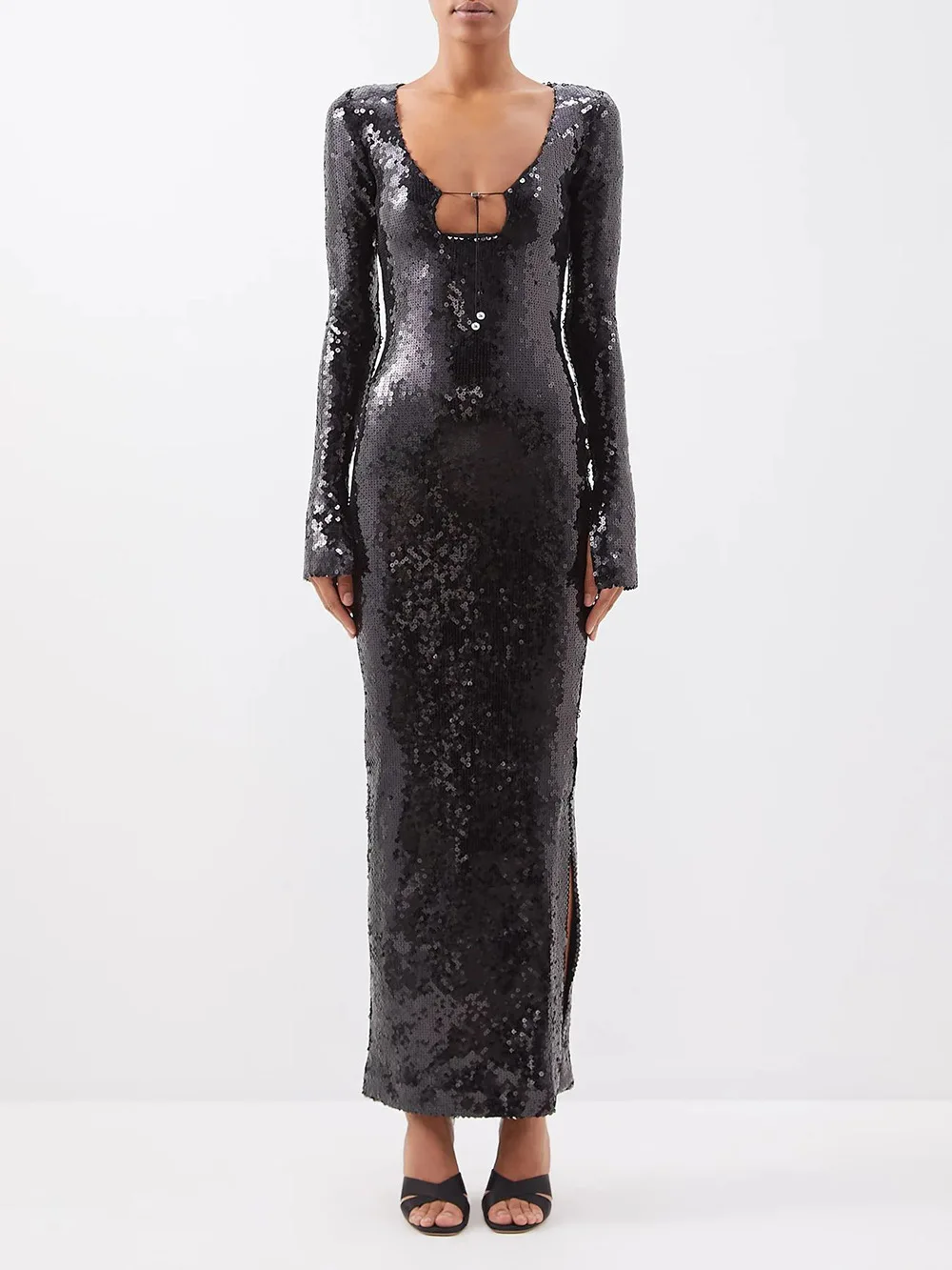 

New Lightblue Color Women Long Sleeve Shinning Sequines Sexy Bodycon Long Dress Celebrity Nightclub Party Red Carpet Dress