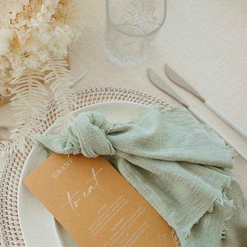 10pcs 32x32cm 웨딩 거즈 코 튼 냅킨 재사용 가능한 녹색 트림 티 타월 파티 테이블 장식에 대 한 소박한 레트로 Burrs 냅킨