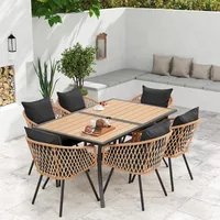 5/7/9-Piece All-Weather Rattan Patio Dining Set with 60" Wood Table Top, Removable Cushions & Umbrella Hole - Outdoor Furniture