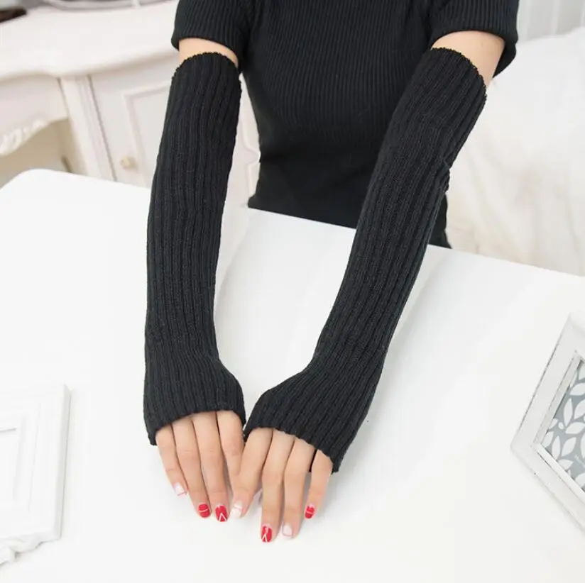 

Fashion Long Fingerless Gloves Womens Winter Warmer Knitted Arm Sleeve Fine Casual Girl Goth Clothes Women Punk Gothic Gloves
