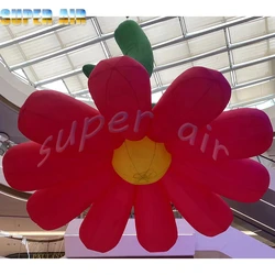 Hign-quality new design beautiful hanging red inflatable flower in the ceiling with fan for decoration