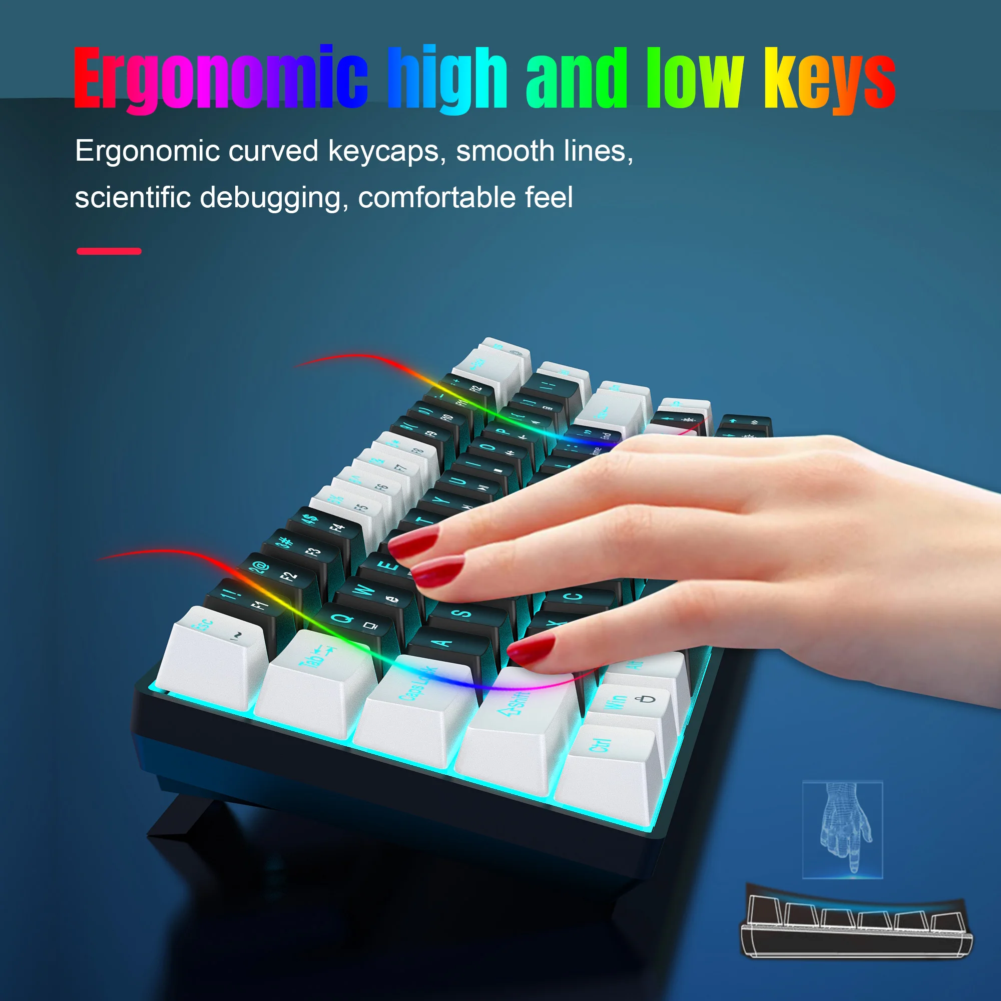 azul, Ergonômico RGB, Quente, Troca, Jogos, PC, Laptop, Escritório, 68 Chaves