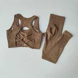 Women's Sports Bra Set - Professional Shockproof Fitness Tank Top & Leggings Yoga Outfit - S (Coffee)