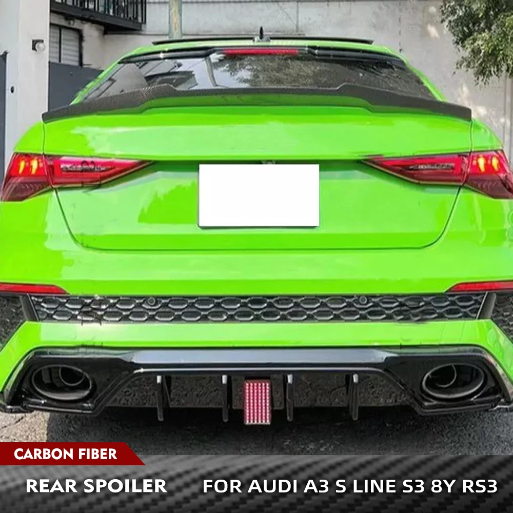 Фото Автомобильный спойлер для заднего багажника из углеродного волокна для Audi A3 S3 RS3 2021-2024 седан, Автомобильный задний спойлер для багажника, спойлер для заднего крыла HighKick №1