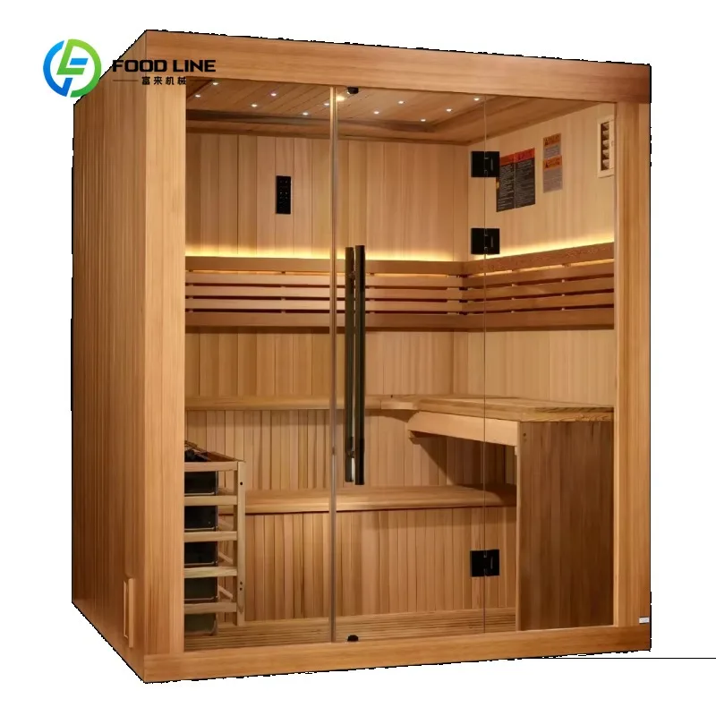 Customized Luxury 4-6 Person Modern Traditional Red Cedar Wood Indoor Sauna Electric Heating Dry Steam for Relaxation Spruce 1