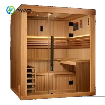 Customized Luxury 4-6 Person Modern Traditional Red Cedar Wood Indoor Sauna Electric Heating Dry Steam for Relaxation Spruce 1