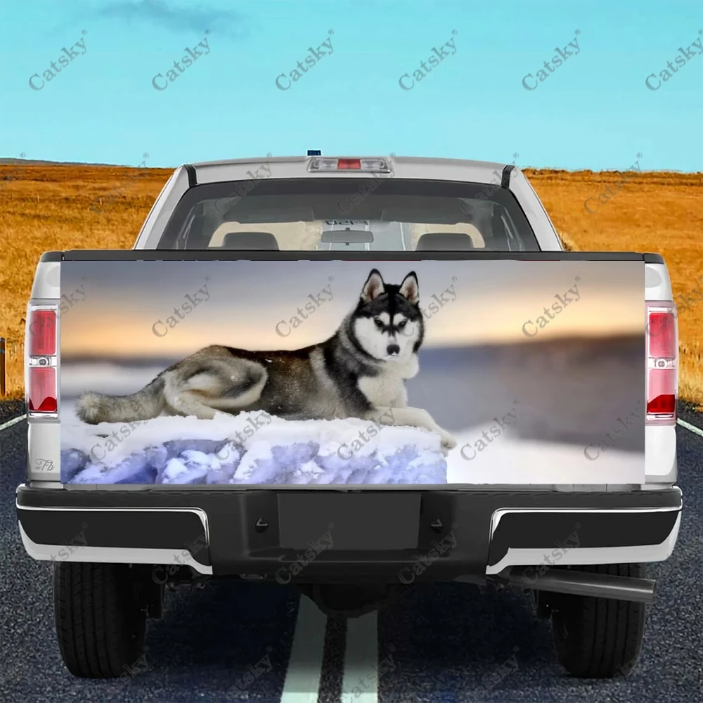 

Greture Husky Dog Car Tail Trunk Protect Vinly Wrap Sticker Decal Car Hood Full Body Decoration Sticker for SUV Off-road Pickup