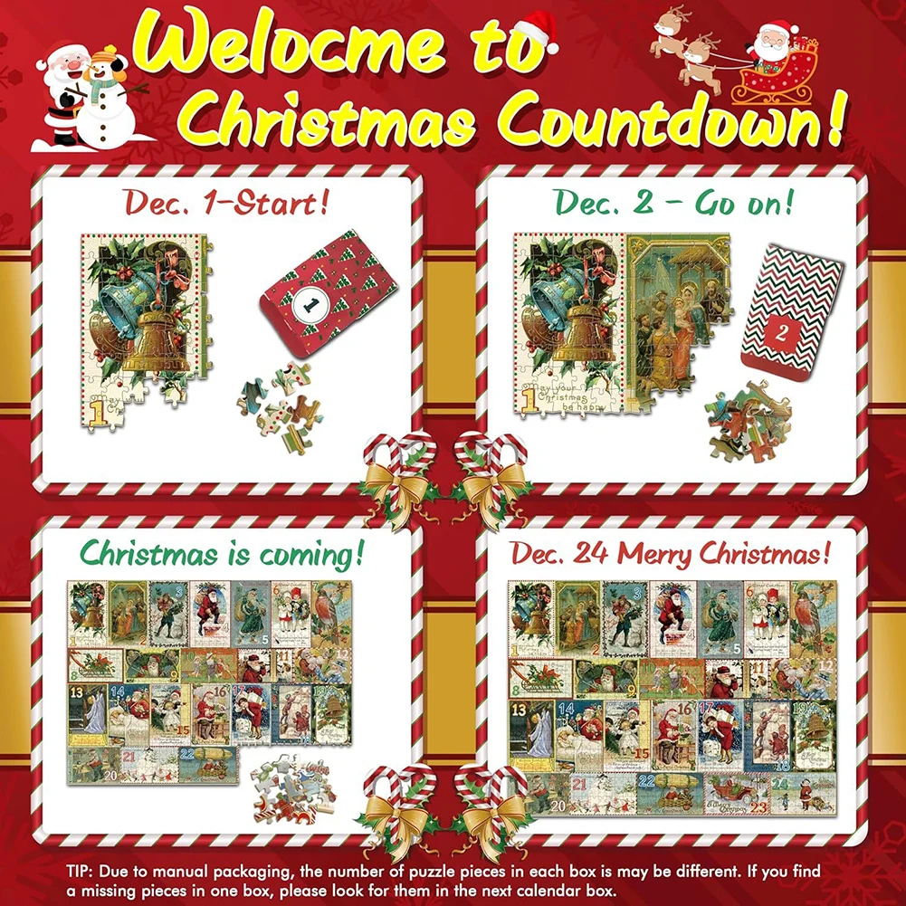 Advent Calendar Christmas Puzzle for Adults 1000PC Countdown to Christmas Calendar Jigsaw Puzzle gift for Kids adults