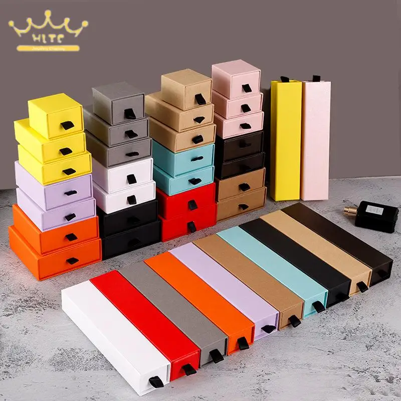Creative Kraft Paper Drawer Jewelry Packaging Carton Ring Earring Storage Box Necklace Bracelet Box 10Pcs/lot