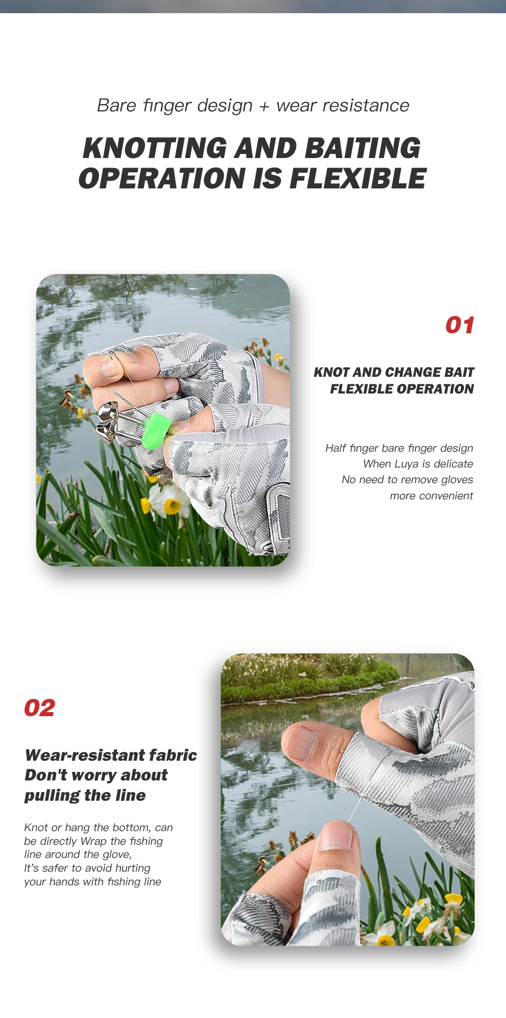 Description Picture 5 of item1 Pair Fishing Gloves for Men Summer Fishing Road Sub Sunscreen and Anti Slip Ice Silk Breathable Thin Three Finger Cut Gloves