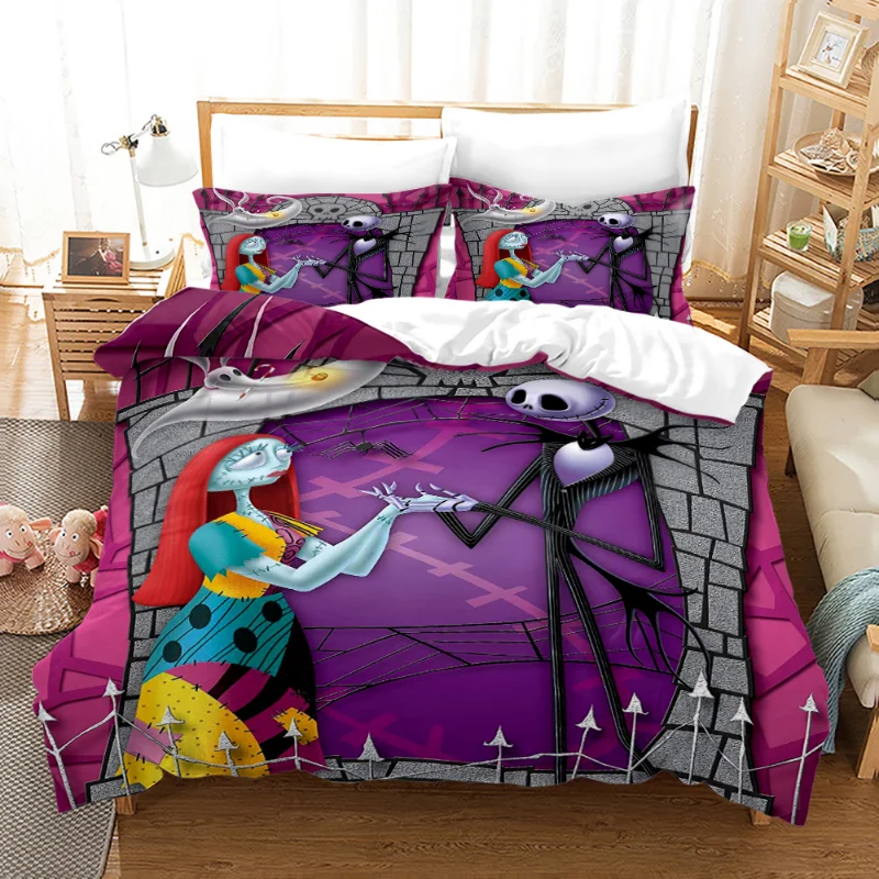thumbnail image 1 of Disney-funda nórdica pesadilla antes de Navidad con funda de almohada, juego de cama Jack y Sally, 3D, Calavera, dibujos animados, adultos, niños, decoración de dormitorio, 1 of 5