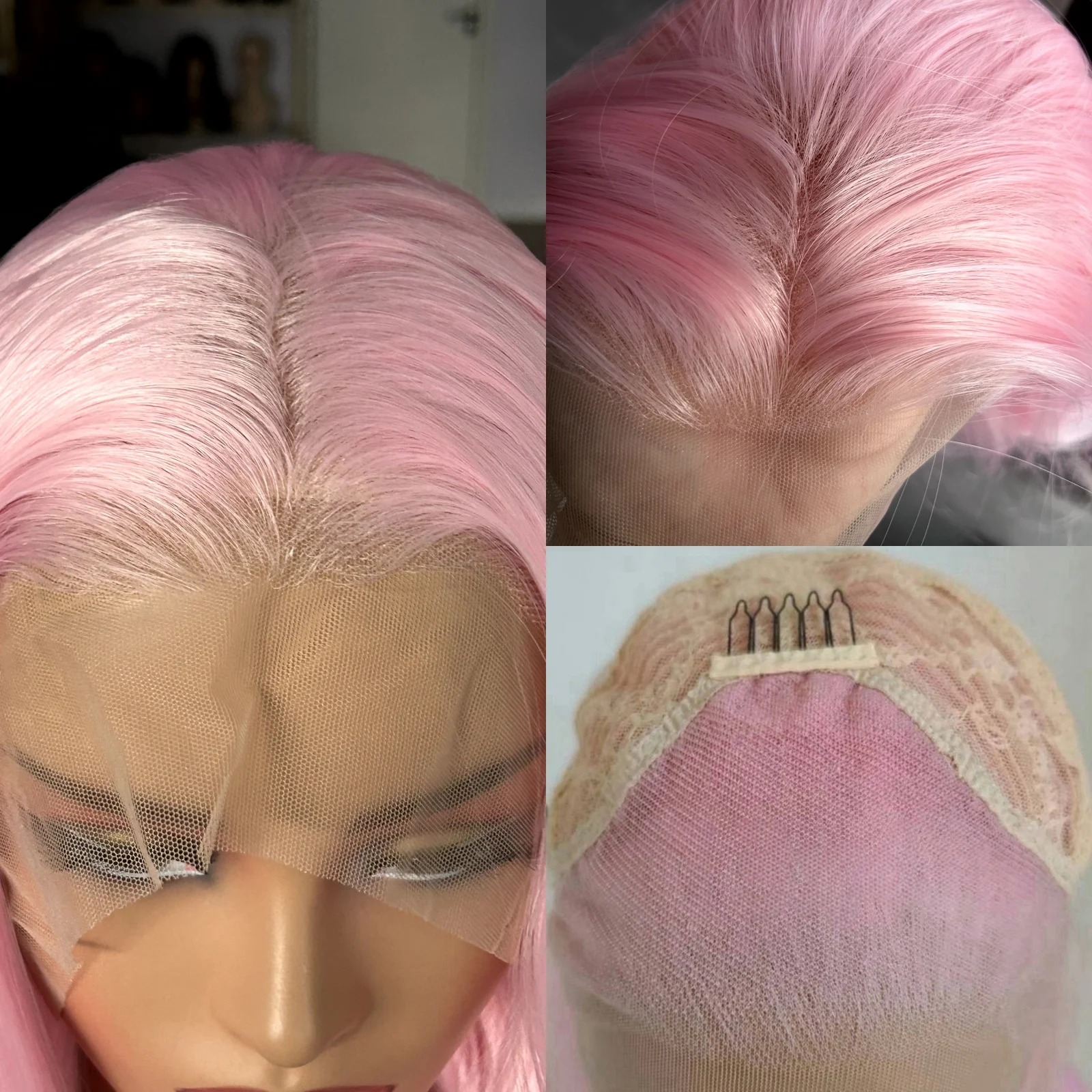 Pink Synthetic Short Curly Wavy Bob Wig For Women Shoulder Length Free Part Natural Curly 13x4 Lace Front Wigs