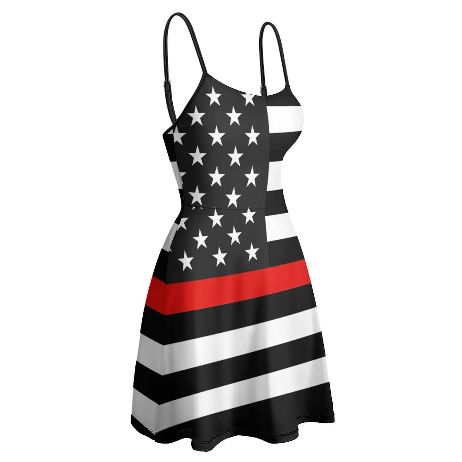 

Thin Red Line American Flag Hot Sale Exotic Woman's Clothing Women's Sling Dress Funny Novelty Parties The Dress
