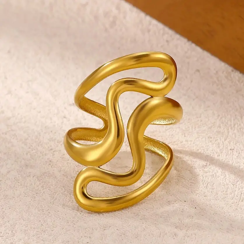 Irregular Geometric Rings for Women Gold Stainless Steel