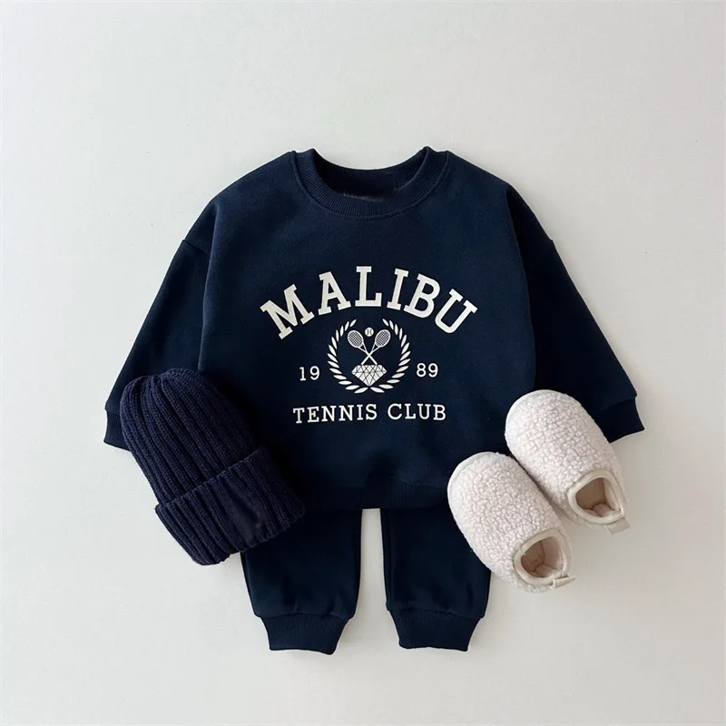 

2024 Spring New Children Letter Print Sweatshirt Set Baby Boy Girl Long Sleeve Tops + Pants 2pcs Suit Kids Casual Sports Outfits