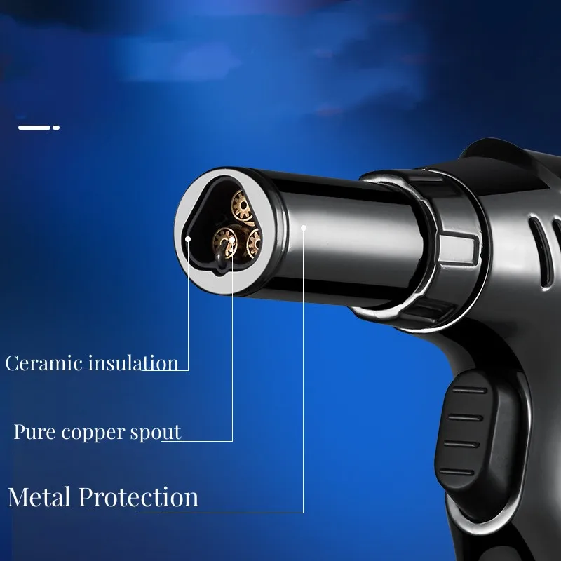 2023 New Metal Windproof Turbo Torch Straight Flush Blue Flame Butane Gas Lighter Outdoor Camping Kitchen Barbecue Welding Gun