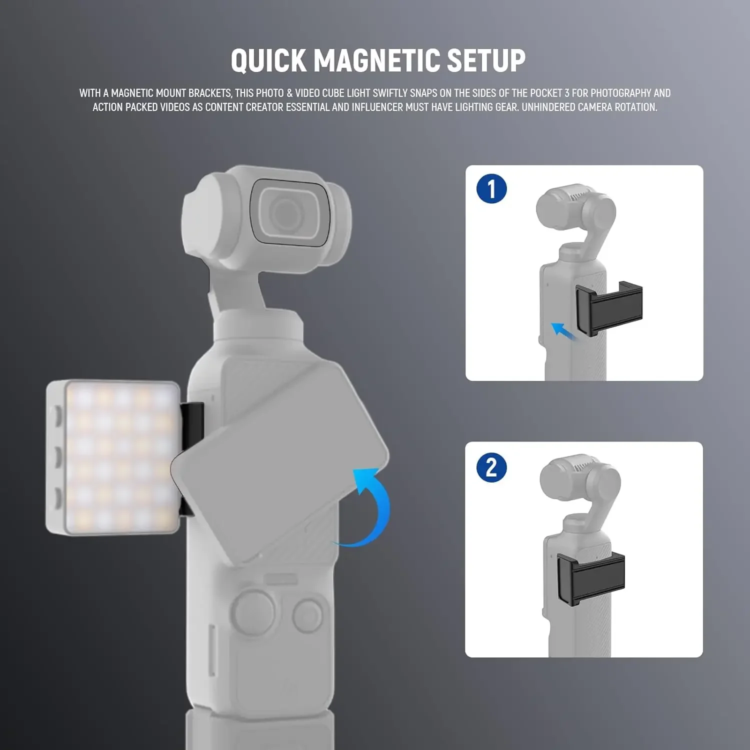 Basics Bi Color Magnetic Camera Auxiliary Light For DJI OSMO Pocket 3, 1.5W Rech