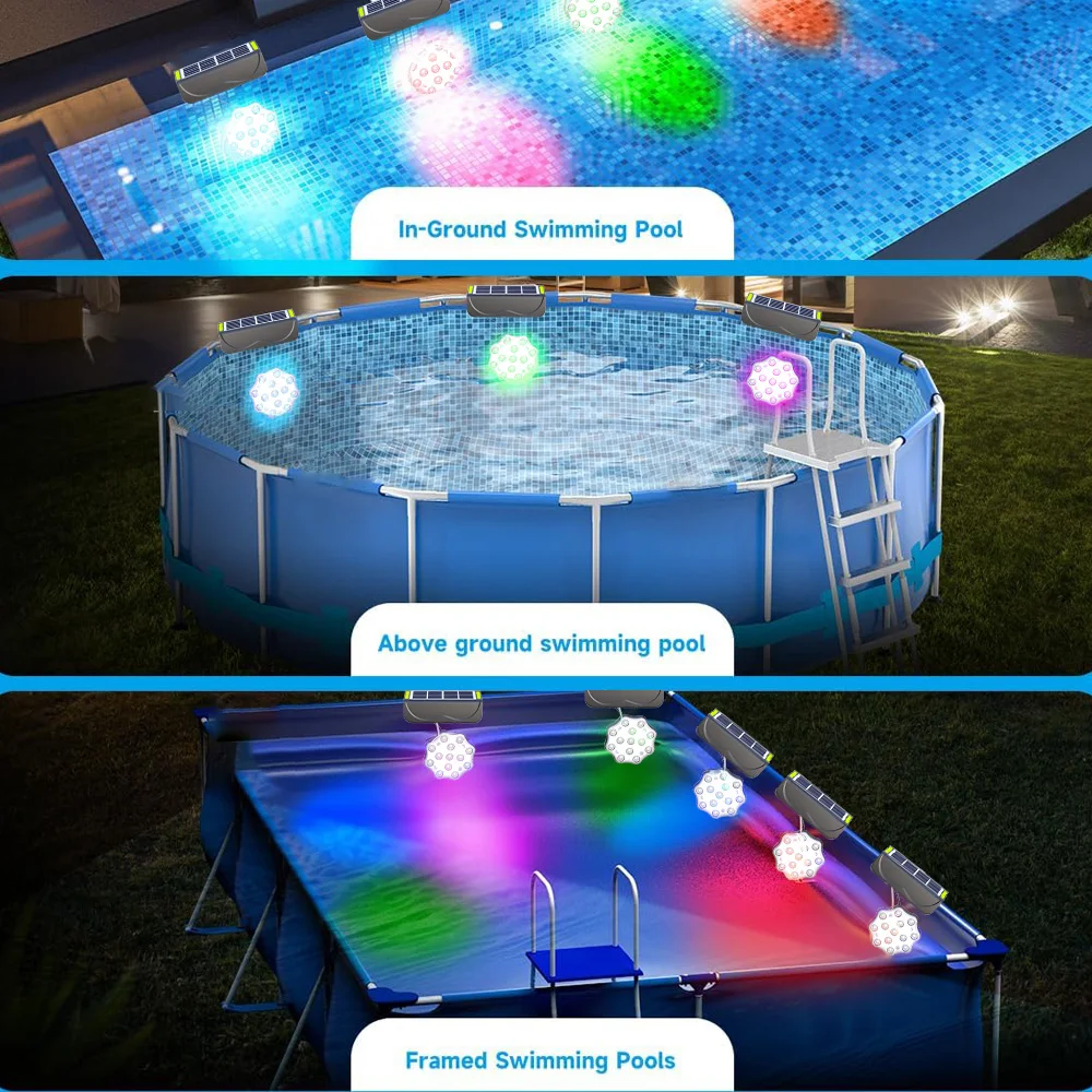 Solar Submersible Pool LED Lights with Remote 5