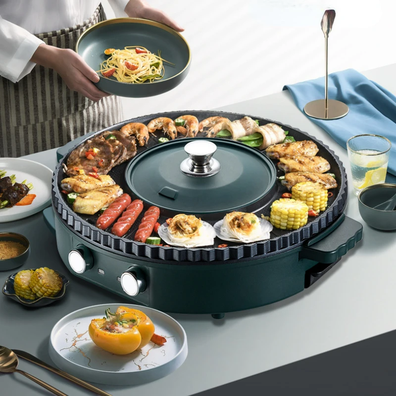 

Корейская гриль-кастрюля Shabu-shabu, сковорода, многофункциональные Горячие горшки, встроенный горшок для барбекю, мультиварка, электрическая посуда для жарки