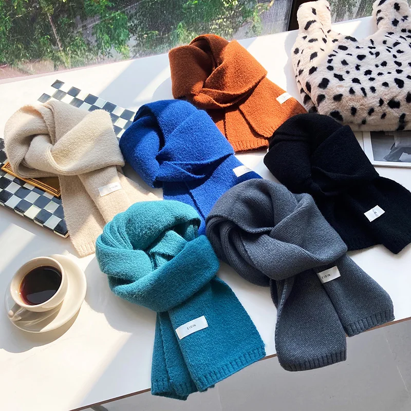 Luxi ins 한국 스타일 단색 스카프 울 화이트 스카프, 따뜻한 두꺼운 한국 ..