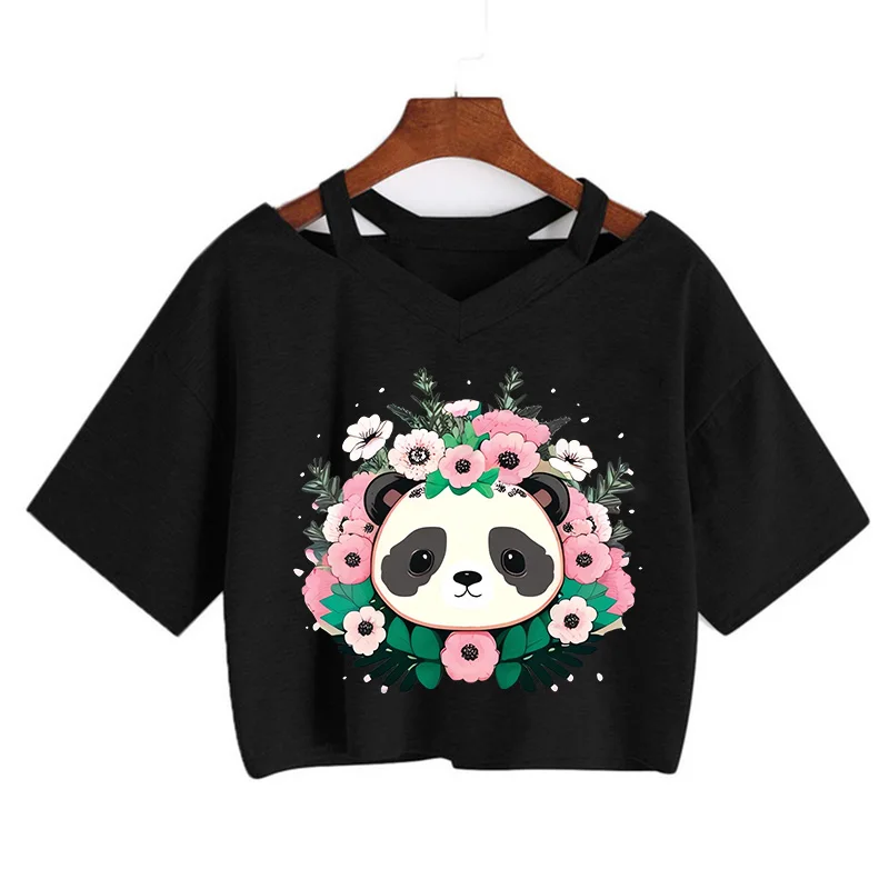 Kawaii Crop Tops for Girls Cute Korean Style T-shirt Women Panda Milk Tea Graphic T Shirt Cartoon Haruku Y2k Tee Tshirt111_voghion.com