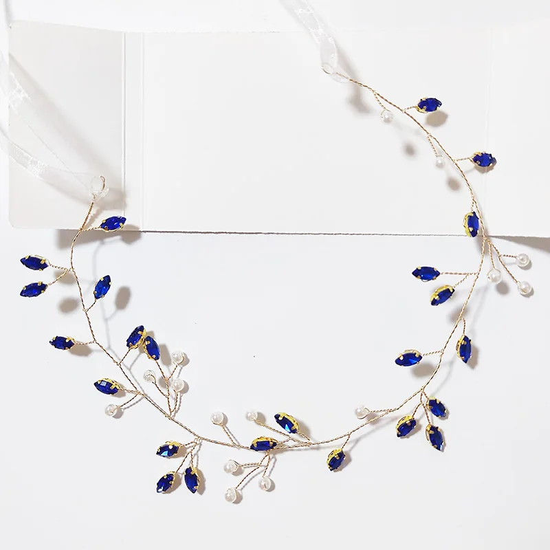 Elegante Mädchen Stirnband Perle Blau Schmetterling Haar Kopfschmuck Baby Mädchen Blumenkranz Braut Girlande Kopf Hoop Hochzeit Stirnbänder – Detail 4