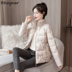 L-5XL Parkas Women Korean Fashion Winter Clothes Solid Stand Collar Temperament Graceful Warm Thicken Coats All-match Soft Daily