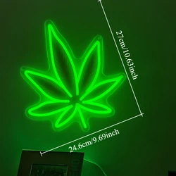 Vibrant Green Leaf Neon Wall Light with Artistic Prints - Perfect Decorative Accent for Bars, Clubs, Dance Halls, and Rooms (Green)