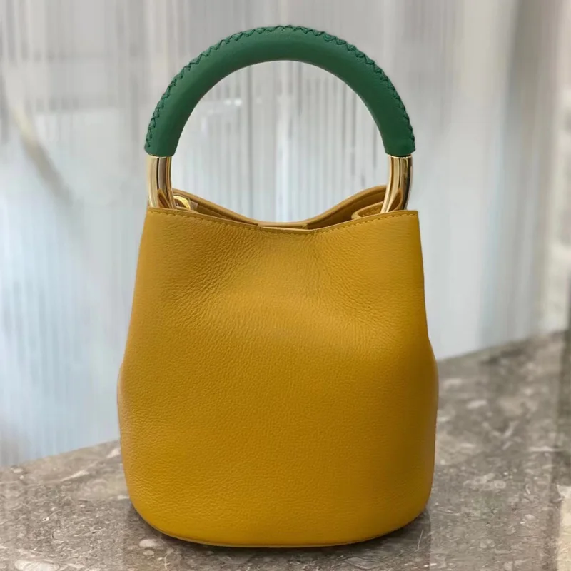 Fashion Large Capacity Leather Bucket Bag For Women Luxury Design High Quality Cowhide Handbags High-end Elegant Lady Dinner Bag