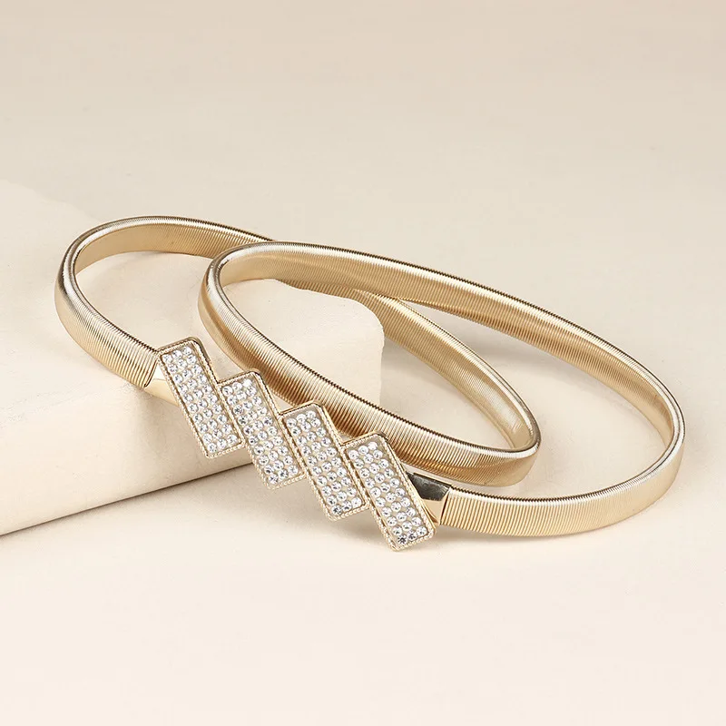 Elegant Rose Buckle Waist Chain - Women's Slim Elastic Metal Belt in Gold & Silver