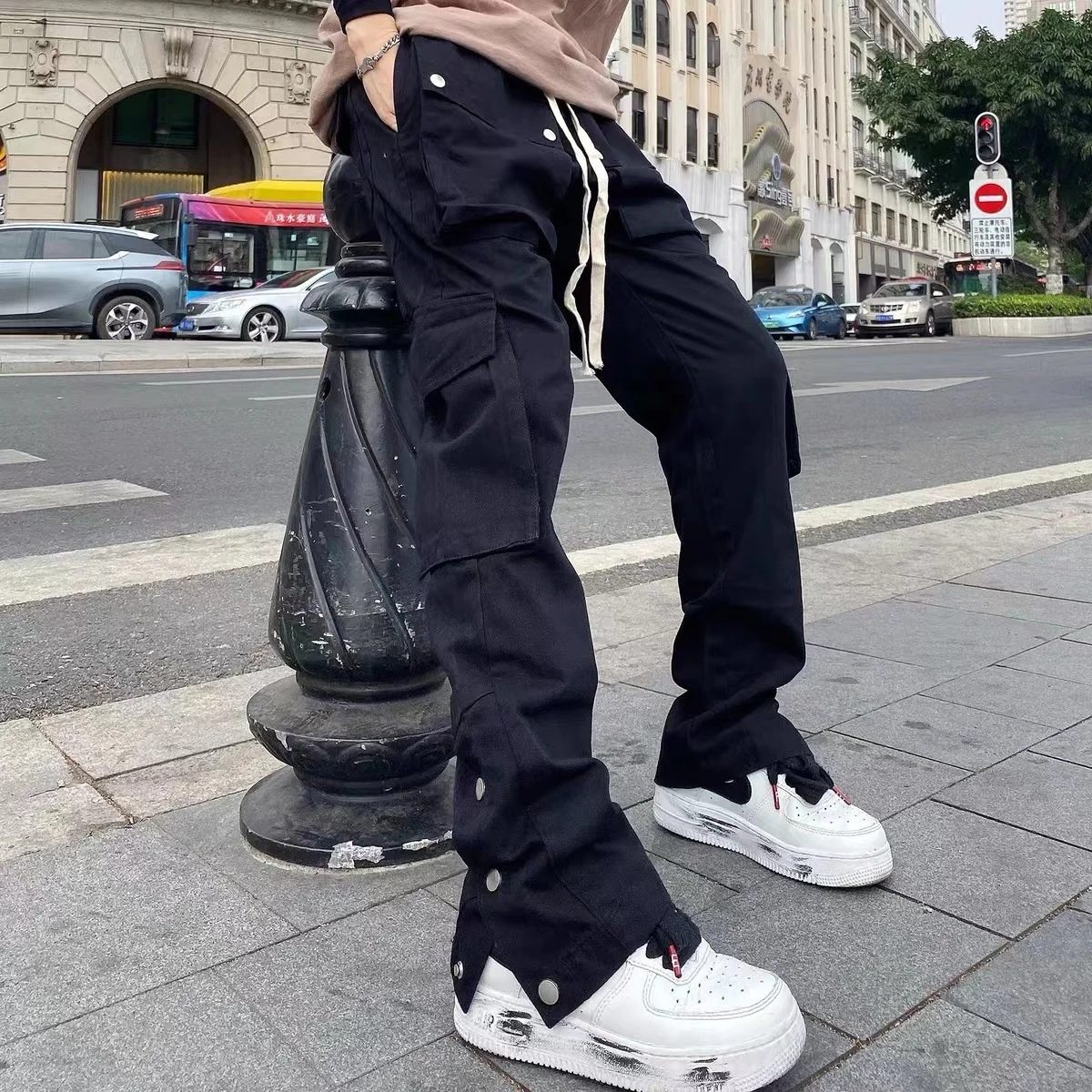 

2023 Y2K Black Streetwear Casual Techwear Korean Cargo Pants Men Overalls Low Waist Joggers Trousers Sweatpants Clothes