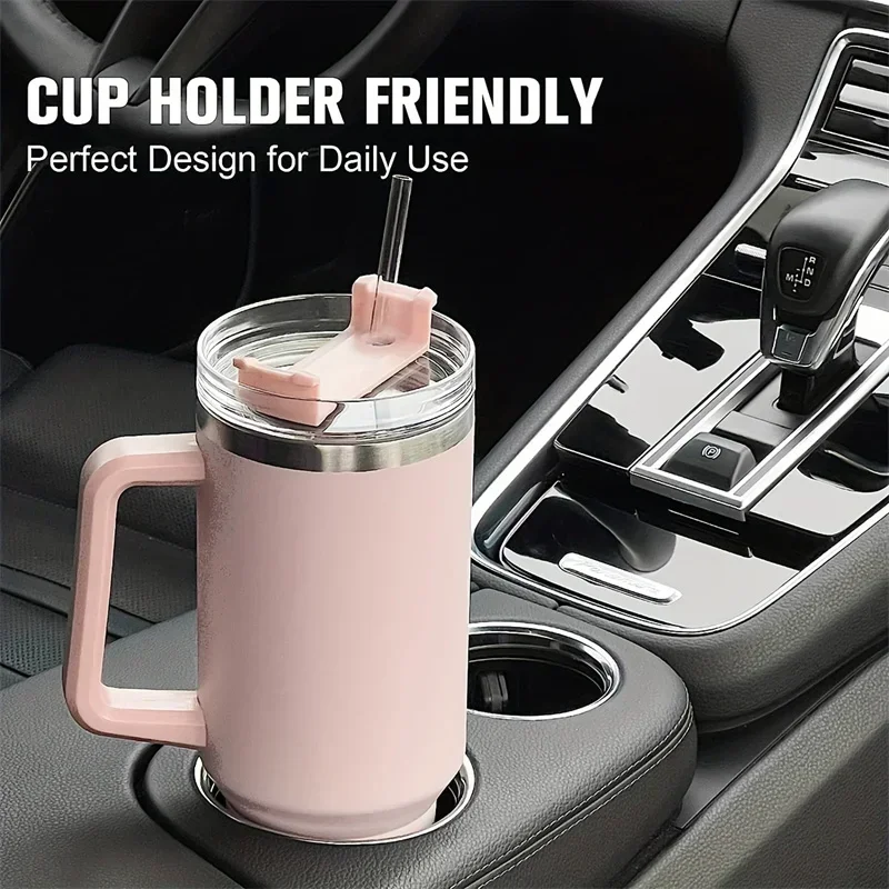 Outdoor Stainless Steel Insulated Hot Travel Mugs Water Bottle Thermal Vacuum Coffee Car Cup Cold Flask with Handle Straw 2
