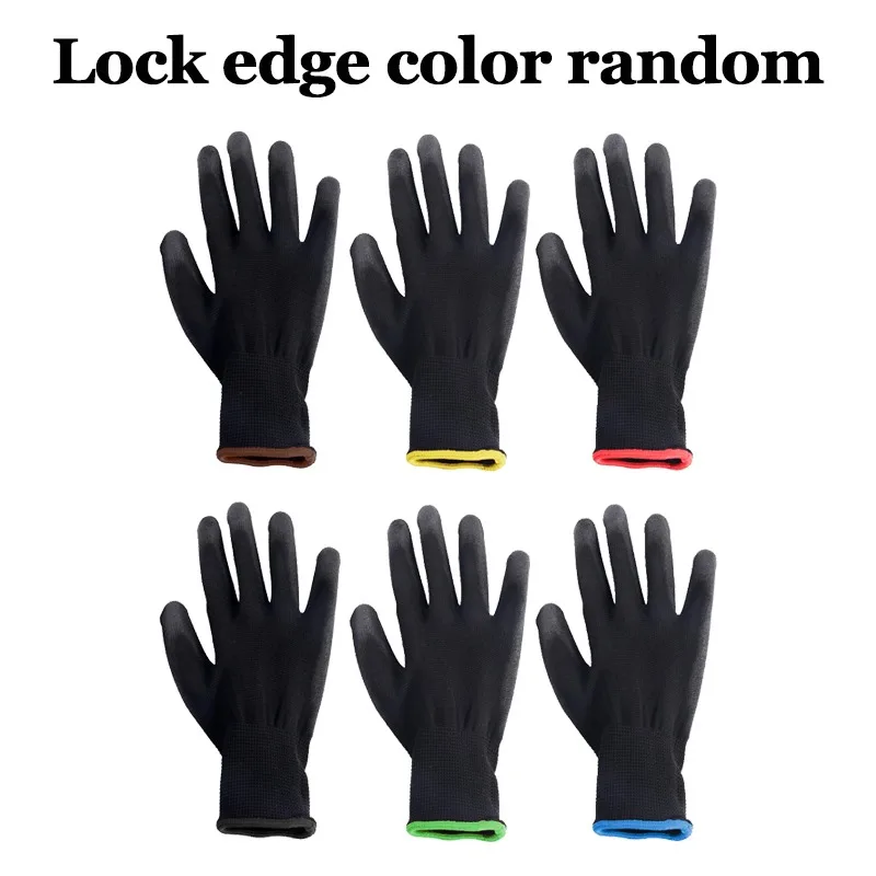 Black Nylon PU Coated Gloves Breathable Non Slip for Factory Machinery Gardening Woodworking Outdoor Safety Work Gloves 4