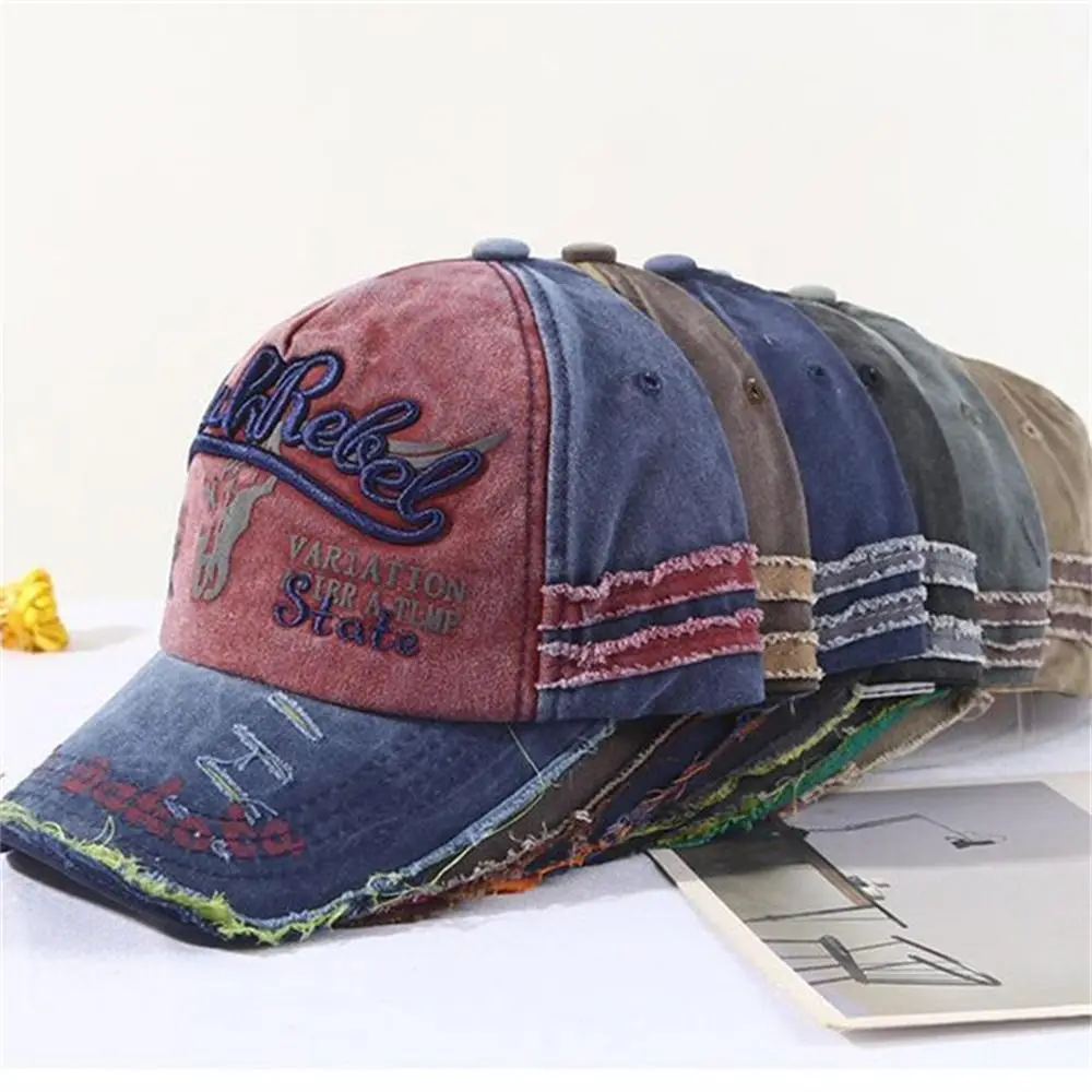 Retro Denim Letters Baseballpet Mode Gewassen Katoen Patchwork Hiphop Hoeden Vader Pet Vintage Snapback Hoed Unisex