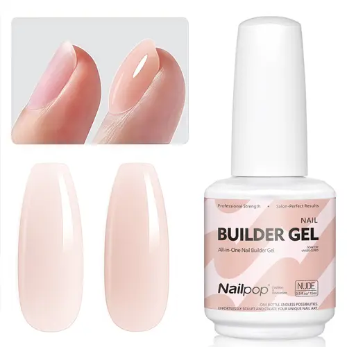 Nailpop Builder Nail Gel 4 Colors Base Coat Strengthener Thickening Extension Rhinestone Glue Gel Polish Brush in Bottle 15ml - Image 8