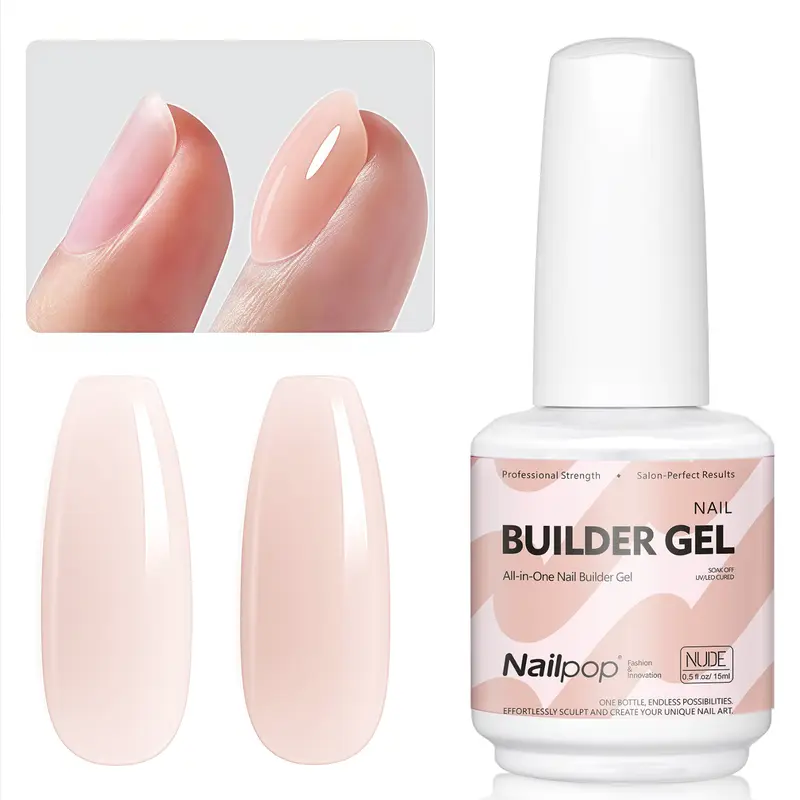 Nailpop Builder Nail Gel 4 Colors Base Coat Strengthener Thickening Extension Rhinestone Glue Gel Polish Brush in Bottle 15ml - Image 8
