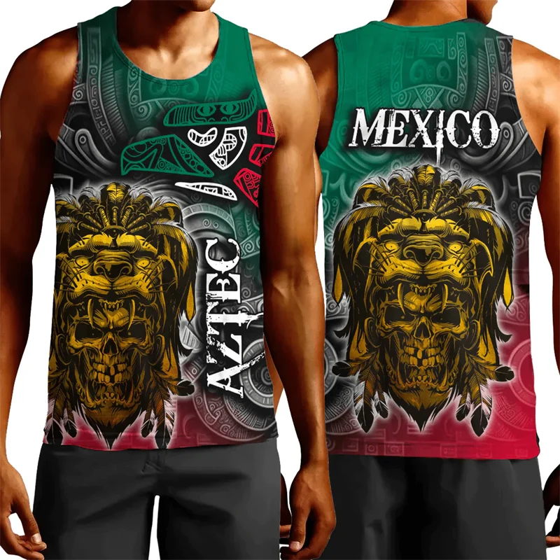 Cotton Vest Mexico Flag Map 3D Printed Beach Tank Top For Men Aztec Warrior Eagle Quetzalcoatl National Emblem cotton vest sports sleeveless vest cotton sleeveless t shirt