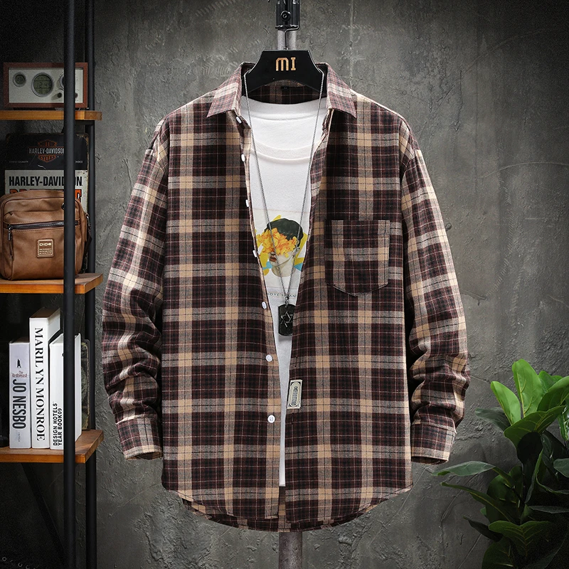 Plaid shirt Men long Sleeve Shirt Casual Social Slim Shirt male Cotton Mens Dress Shirts 4XL 5XL Legible