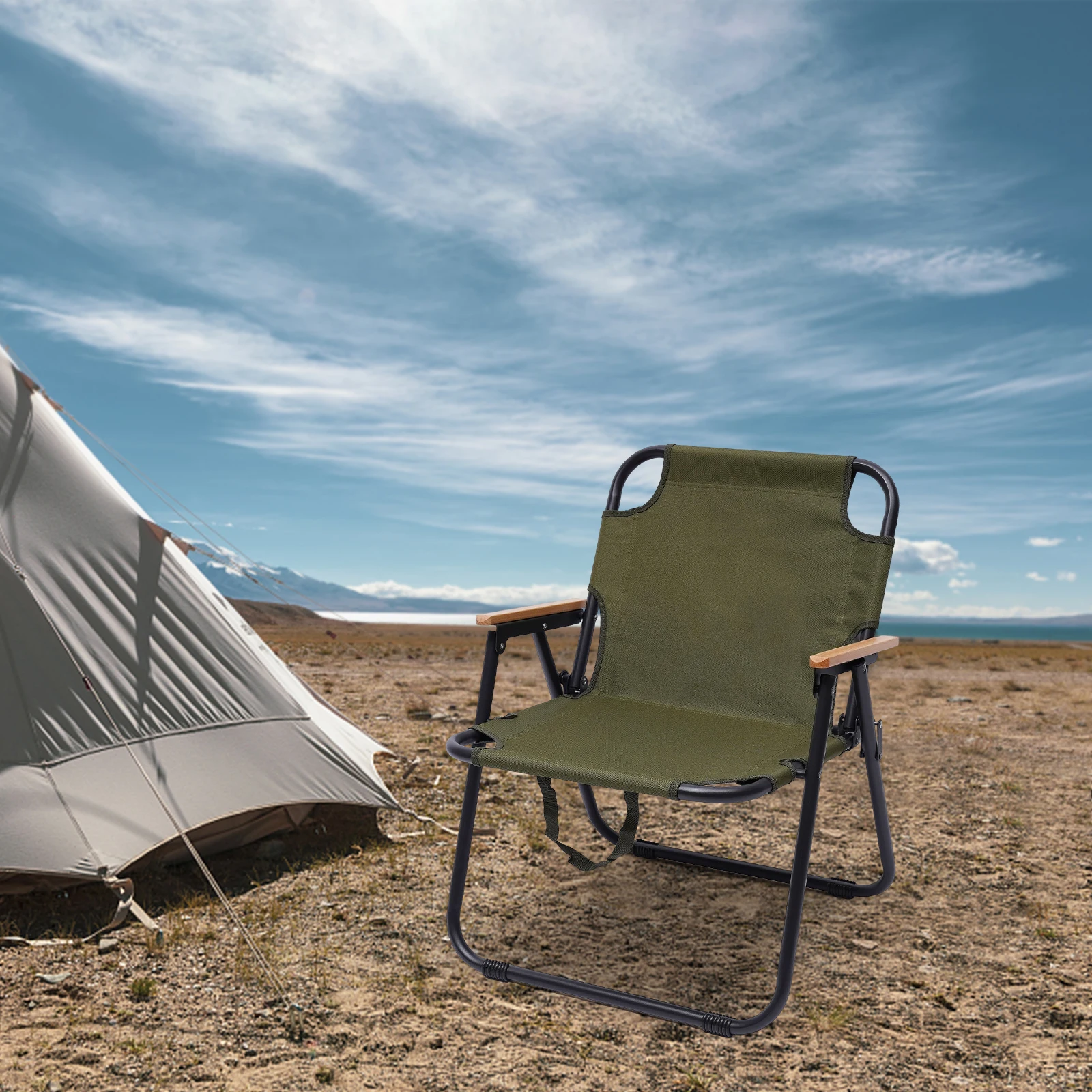 Foldable Outdoor Camping Chair Oxford Fabric Portable Folding 287lbs Capacity W/Armrests Backrest Green for Beach Hiking Picnic 5