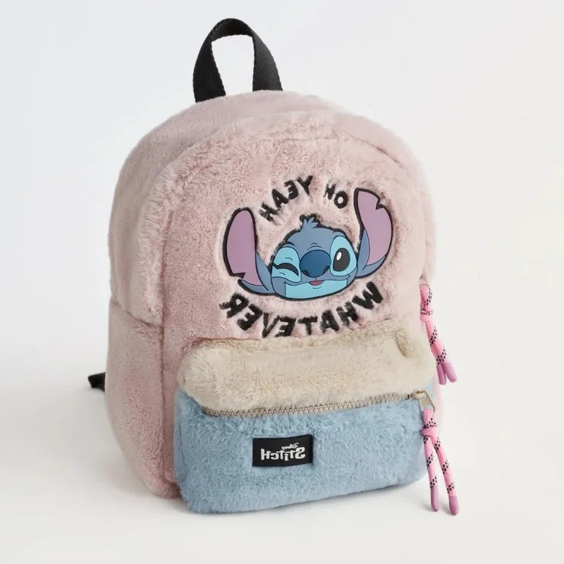 

Disney new backpack kindergarten schoolbag children's bag for boys and girls Stitch plush color-block backpack