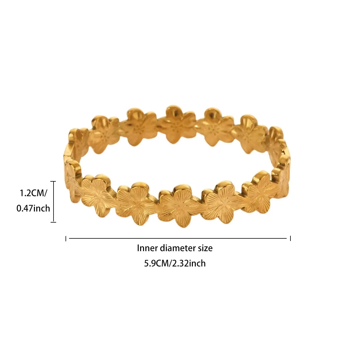Elegant Gold-Tone Vintage Flower Bangle Bracelet for Women - Stainless Steel Jewelry Gift