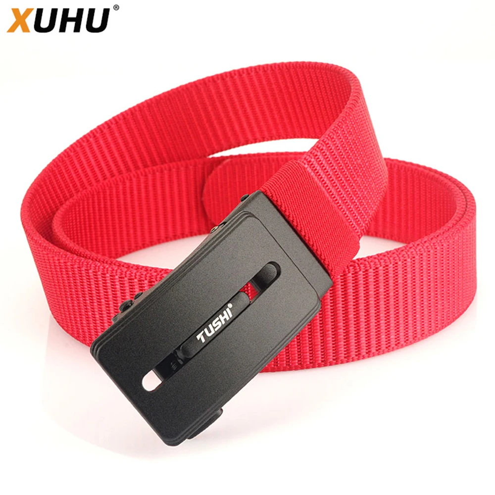 XUHU Men's Belt Casual Lightweight Breathable Tactical Outdoor Automatic Buckle Military Training Security Male's Canvas Belts