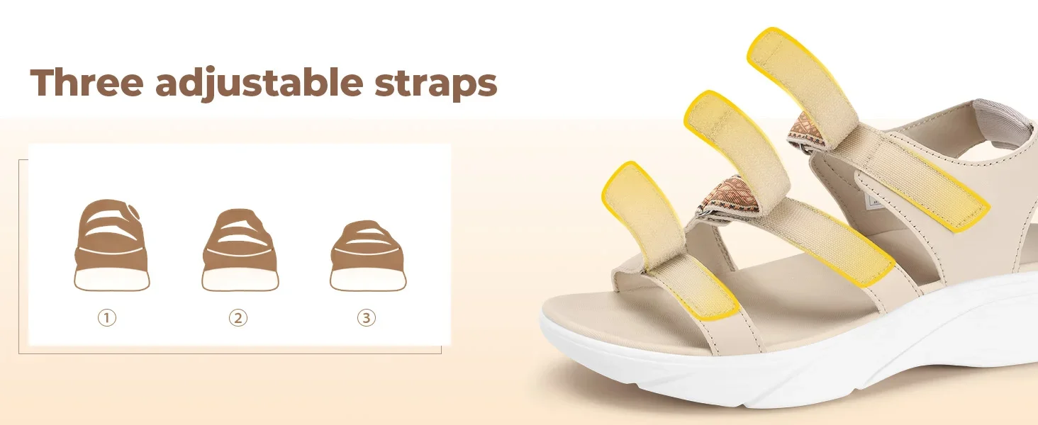 FitVille Wide Women'S Summer Arch Support Lightweight Bohemian Casual Beach Wedge Sandals With Adjustable Strap_vogvips.com