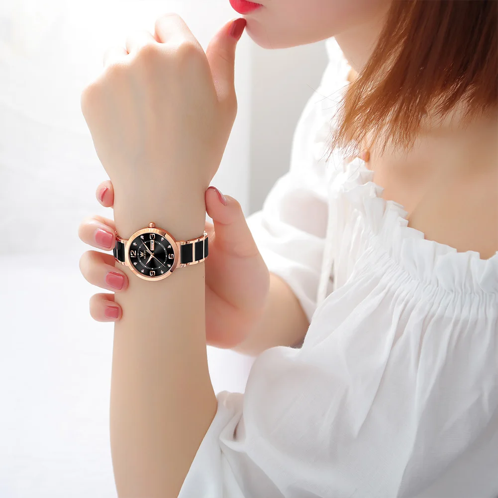 OLEVS New Ceramics Watchstrap Watch For Women Luxury Business Diamonds Wristwatch Fashion Waterproof Dual Calendar Woman Watches 3