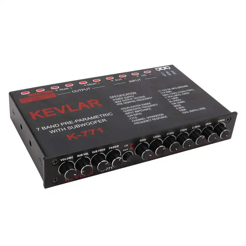 Car Audio Graphic Equalizer Universal Low Pass 7‑Band Variable Gain Adjustment High Level Input EQ for Stereo System