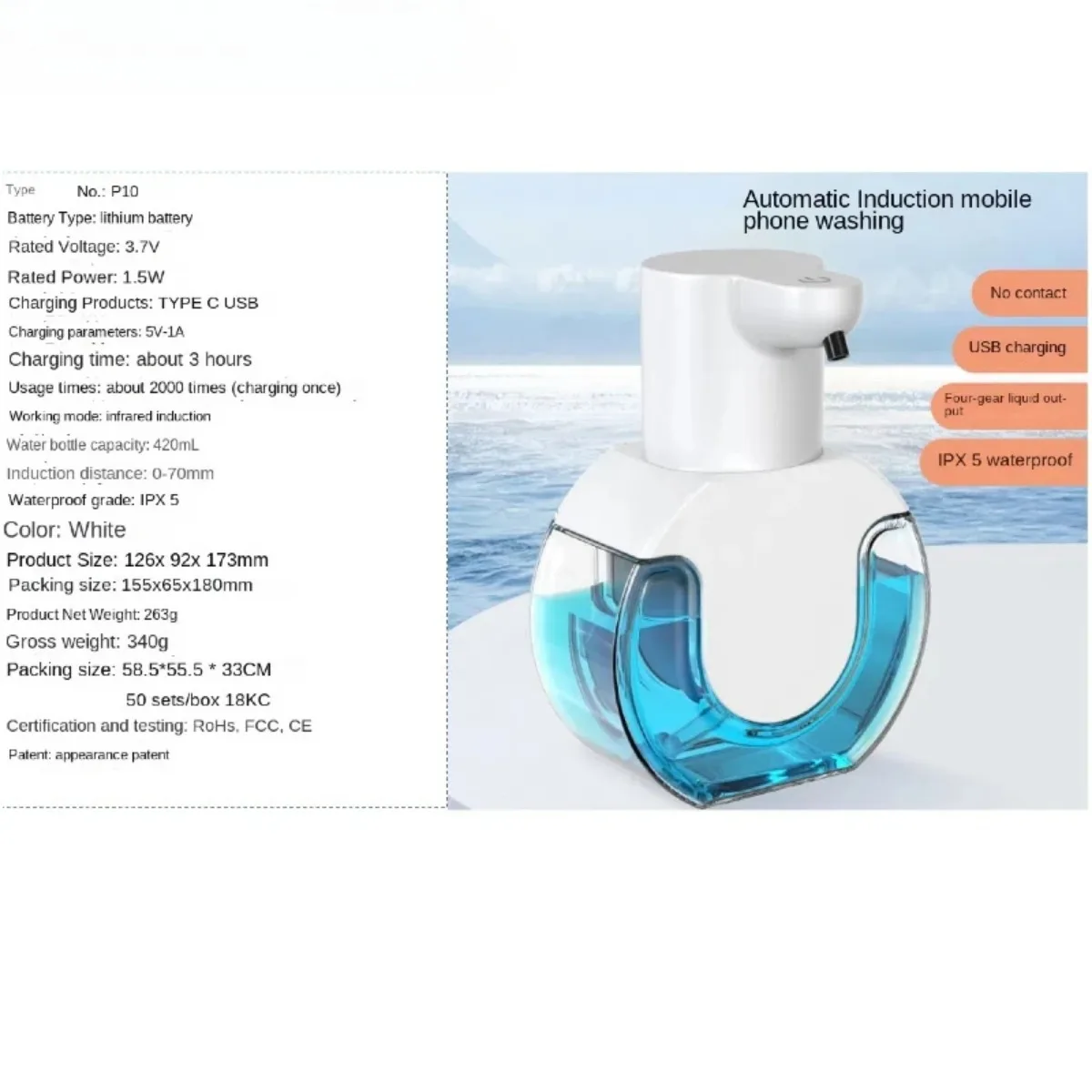 Smart Soap Dispenser 420ml Touchless Motion Sensor Washing Hand Device Wall-Mounted Liquid Soap Dispenser Liquid/Foam Model