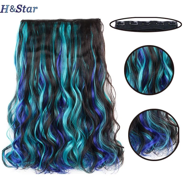 H&STAR 5Clips  Synthetic  One Piece Hair Extension Wavy Hair  Clip in  Balayage Gradient Ombre Color Modern Cosplay  Hairpieces